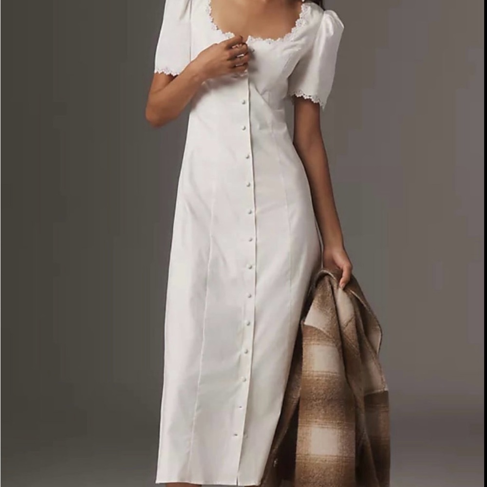 Reformation Alida Organic Cotton White Midi Dress with Button Detail